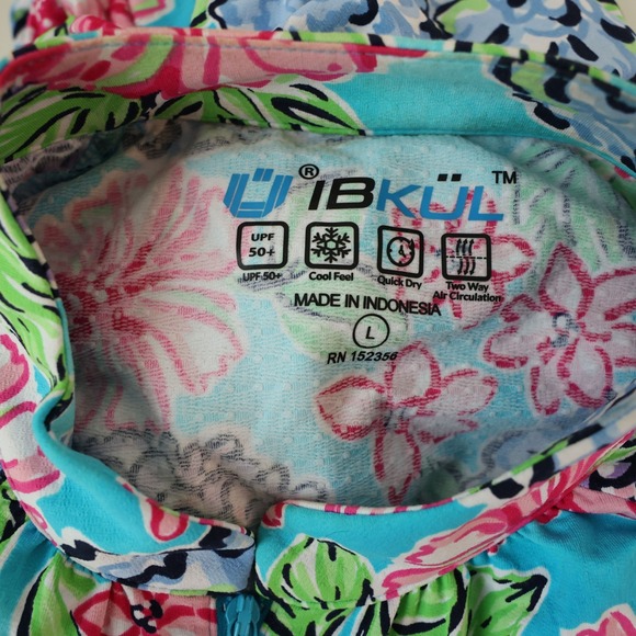 IBKUL Larisa Dress Size Large Turquoise Floral Drawstring Sleeveless Golf Tennis - Picture 3 of 11